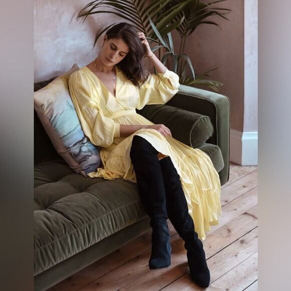 Free People yellow butter pleated midi dress small I need to know endless summer - Picture 3 of 12